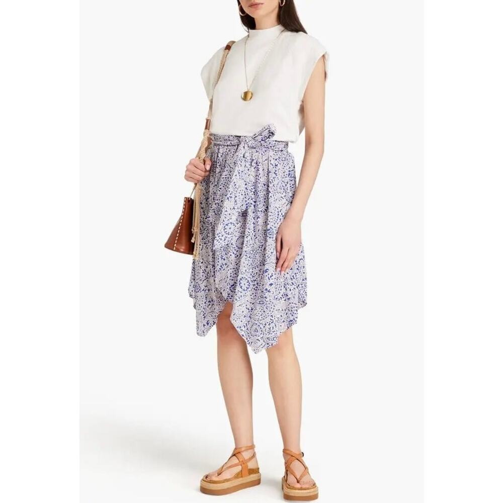 NWOT Isabel Marant Cliroza Blue White Paisley‎ Silk Skirt Asymmetric Midi Small